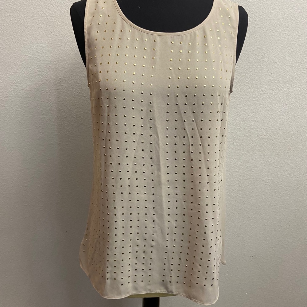 Chico's Women 0 Small Tan Gold Studded Sleeveless Tank‎ Top Shell LIghtweight